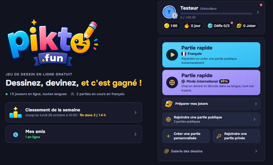 Accueil avec le bouton « Mes amis » sous le classement de la semaine
