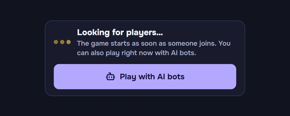 Procurando jogadores, com o botão Jogar com bots de IA